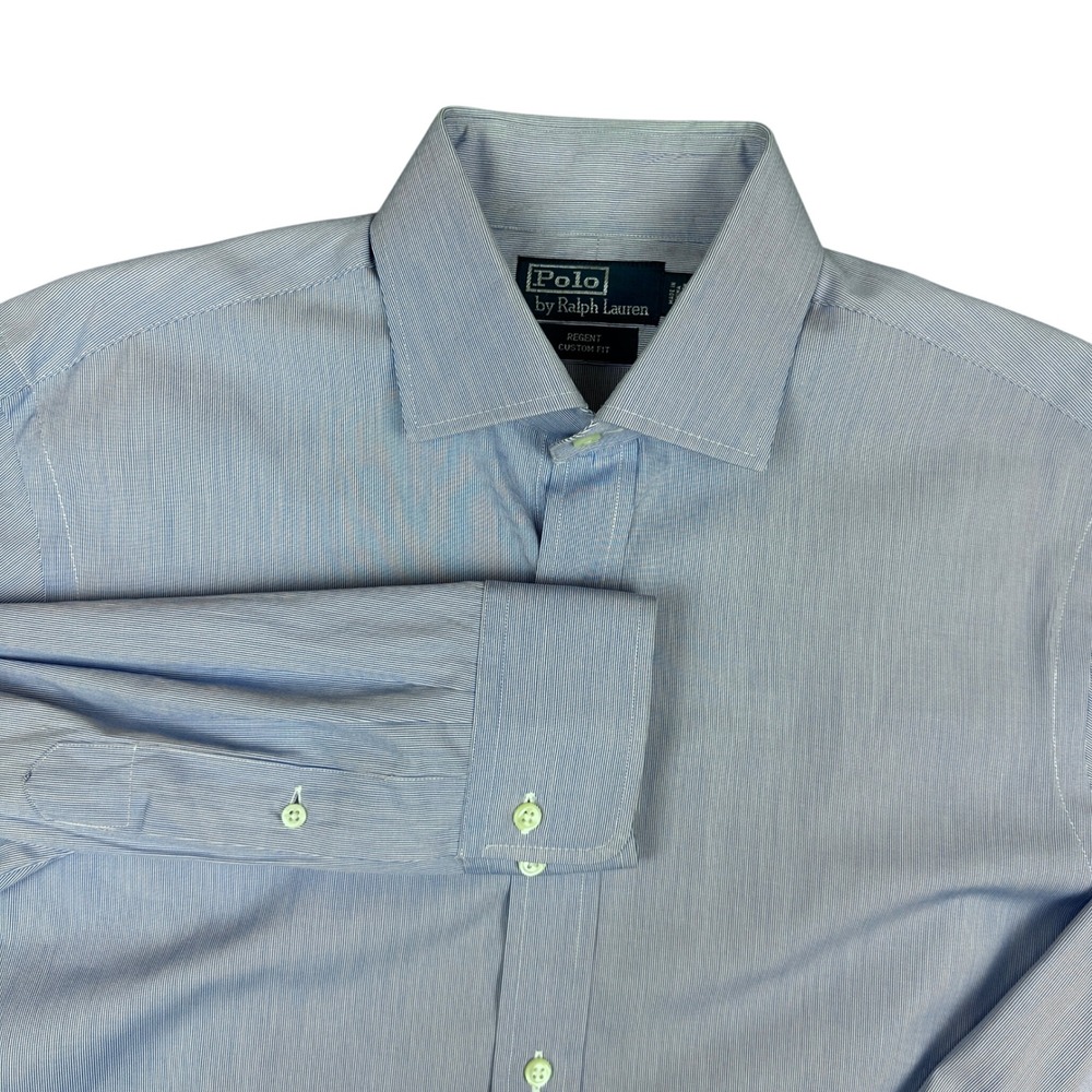 Polo Ralph Lauren Regent Custom Fit Blue White Micro Stripe Dress Shirt 16 32/33